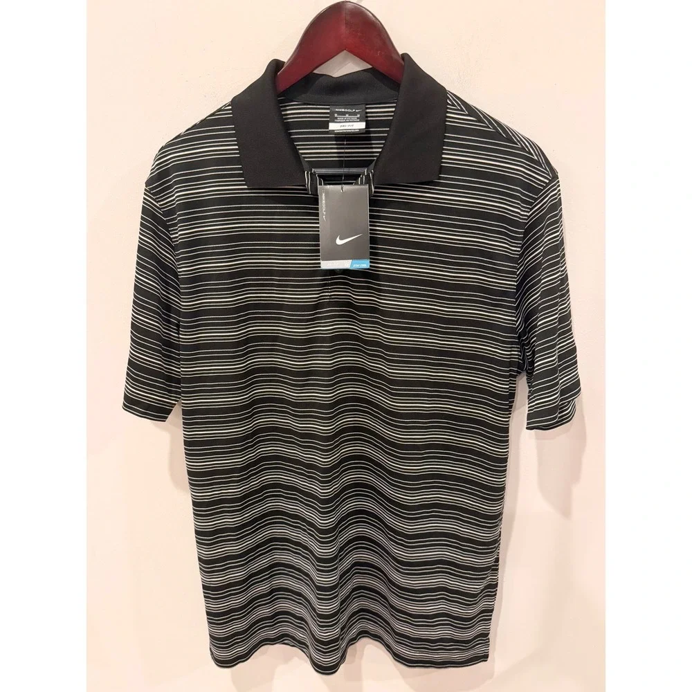 Nike Golf Dri-FIT Men's Black Gray Striped Polo Shirt Medium NWT Stay Cool